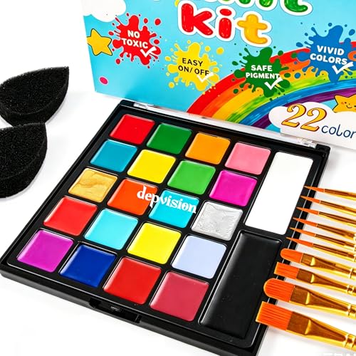 22 Color Face Paint Kit with Brushes & Sponges