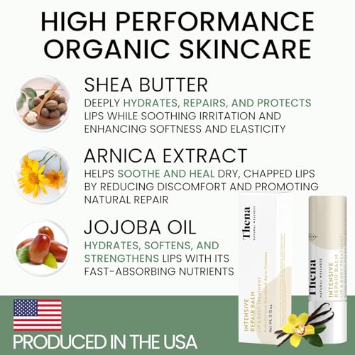 Organic Lip Balm Lip Treatment & Moisturizer for Dry Cracked Lips with Shea Butter & Vanilla, Ultra-Hydrating & Nourishing, Barrier-Repair Lip Therapy, Natural Skin Care, 6 Pack, Women & Men