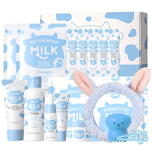 INSEEK Milk Skin Care Sets for Teen Girls, Deep Hydration Skincare Gift Set, Natural Milk Extract Face Care Kit, Nourish dry and Rough Skin, Restore Elasticity and Tighten Pores, Repair Barrier