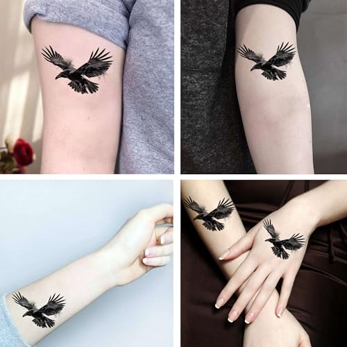 Raven Temporary Tattoos for Men & Women - 6 Sheets