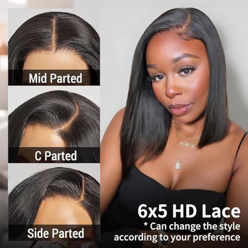 Tinashe 10 inch Glueless Bob Wig - 5x6 HD Lace Closure, 100% Human Hair, Short Straight Black Wigs