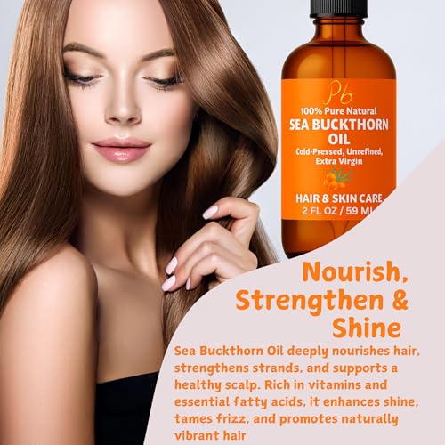 Sea Buckthorn Oil ? 100% Pure Cold-Pressed from Fruit & Seed ? Sea Buckthorn Seed Oil for Face, Hair, Skin & Nails ? Supports Radiant, Youthful-Looking Skin ? Amber Glass Bottle 2 fl oz