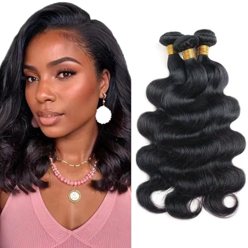Human Hair Bundles 12 14 16 Inch Body Wave Unprocessed Brazilian Virgin Hair #1B Black