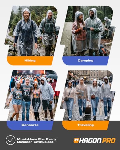 Hagon PRO Disposable Rain Ponchos for Adults (5 Pack)