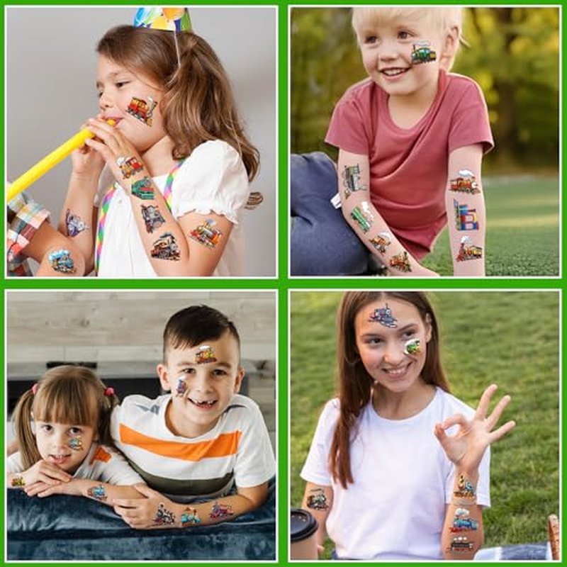 144 PCS Vintage Retro Train Temporary Tattoos Stickers, Vintage Retro Train Party Favors Supplies Train Transportation Birthday Party Decorations for Classroom Rewards, 24 Sheets