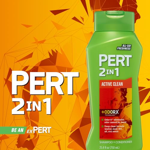 Pert 2 in 1 Active Clean Shampoo and Conditioner - Deep Clean with Odor Elimination Technology - Leaves Hair Manageable and Fresh All Day - 25.4 oz (Pack of 2)
