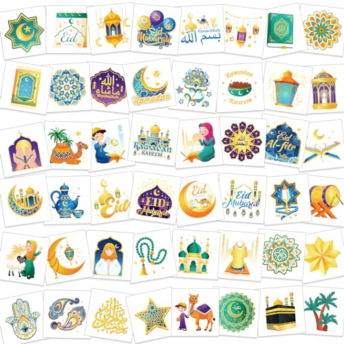 HOWAF 96pcs Eid Mubarak Temporary Tattoos - Ramadan Party Stickers