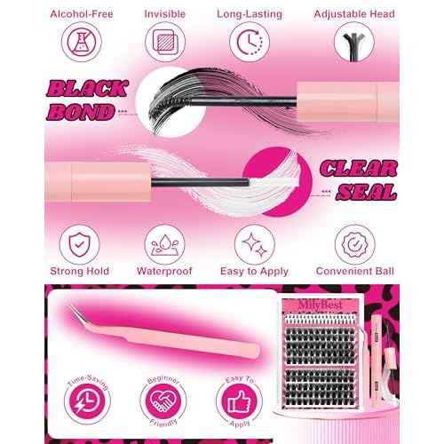 MilyBest Fluffy Lash Clusters Kit Volume Eyelash Clusters with Bottom Lashes 10-18mm Individual Lashes Clusters Manga Lash Extension Kit Waterproof Bond and Seal Thick Full D-Curly Eyelashes, Fable