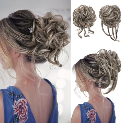 SARLA Messy Bun Hair Pieces - Grey Synthetic Hairpiece Set
