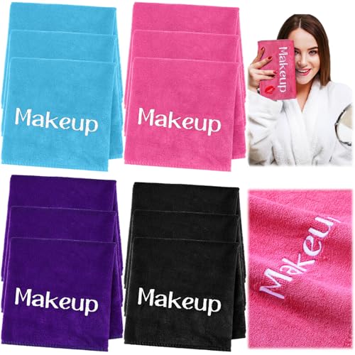 12 Pack Reusable Makeup Remover Cloths 13" x 13" Thick Microfiber Face Towels Colorful Soft Cleansing Eraser Wash Cloths for Skin Facial Hand Travel Use