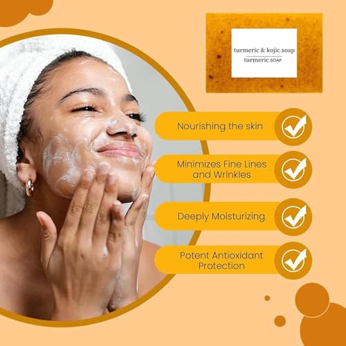 Turmeric Soap & Essential Oil Set, Including 6 Turmeric Kojic Soap & Essential Oils, Natural Lemon Honey Handmade Bar for Wash Face & Body, Jabon de Curcuma para Las Manchas Kit for Women & Men