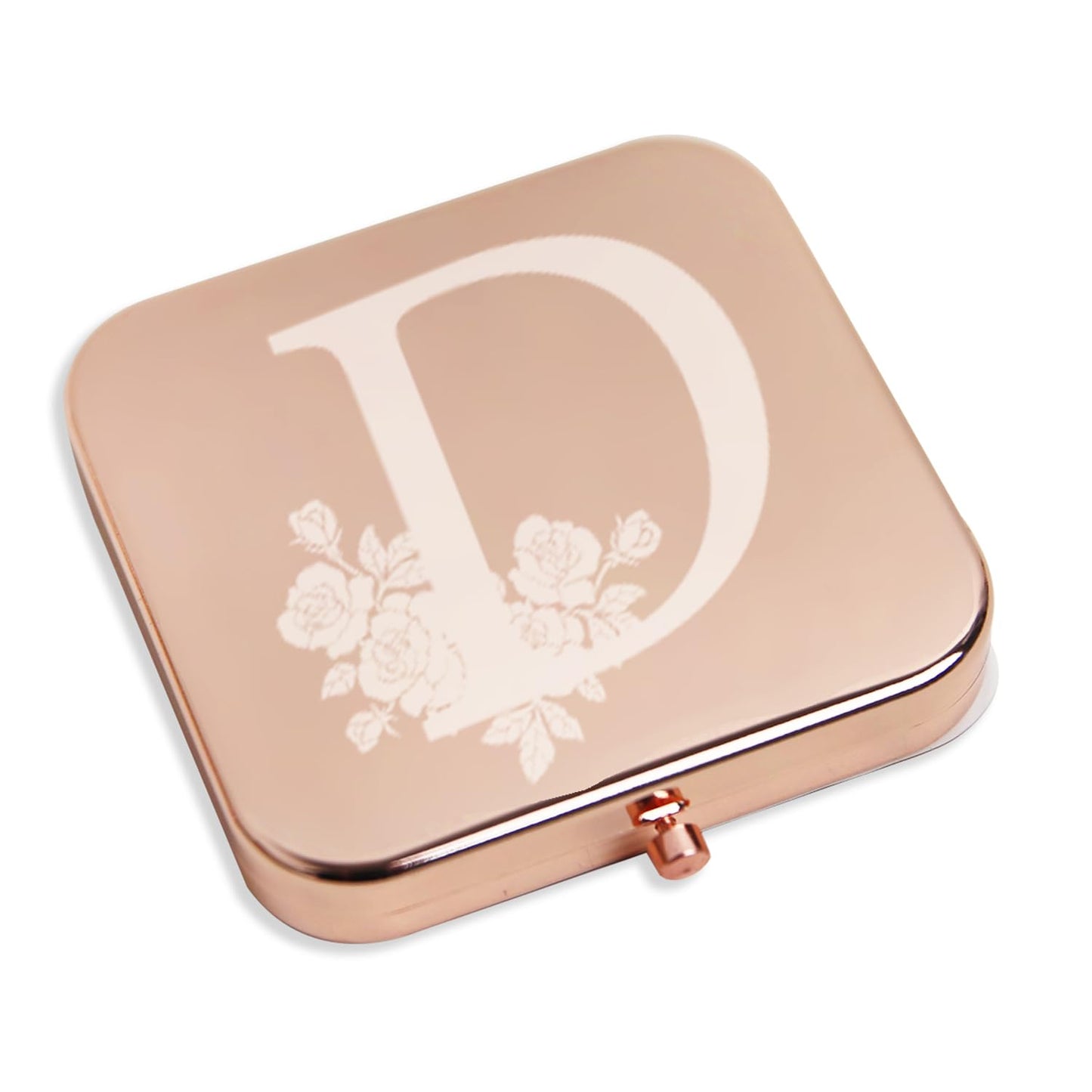 Ximruyuv Pocket Mirror for Women, Rosegold Square 2.8”×2.8” Metal Frame Double Sided Mini Magnifying 1X/2X Pocket Mirror for Men Can be Used as Gifts for Woman (D)