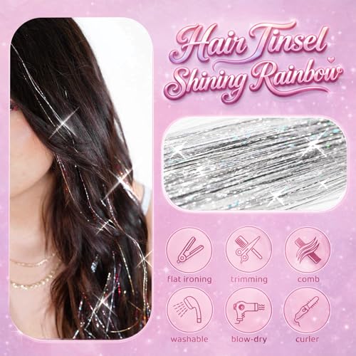 Rootoo Sliver Hair Tinsel Kit 10 Pcs – Fairy Hair Tinsel for Girls Women, 4000 strands