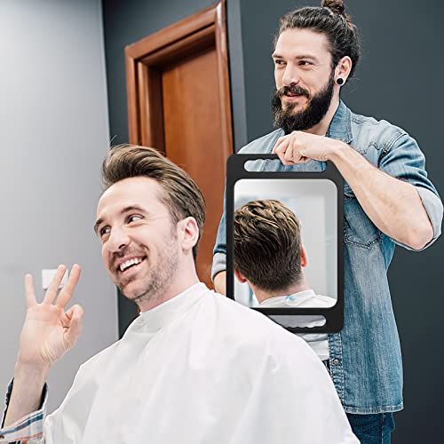 Drop-Proof Hand Mirror with Double Handle, Large Rectangular Hand held Mirror -(16"x10") Largehand Mirrors with Handle for Salons and Beauty Salons, Light Hair(Black)