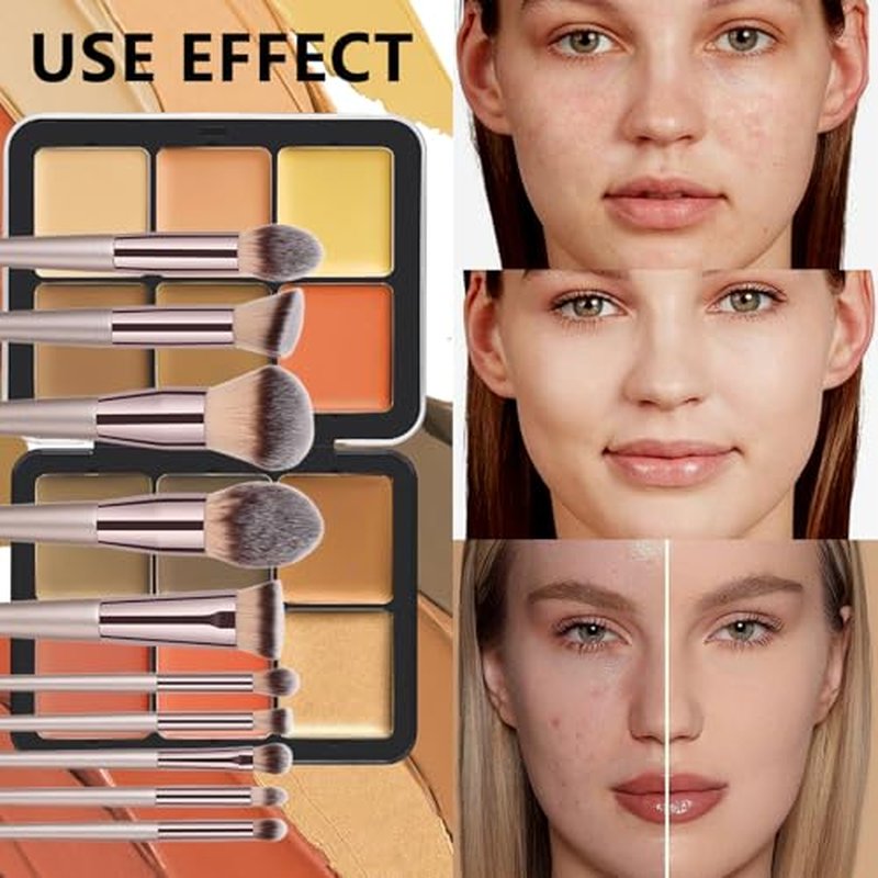 12-Color Eyeshadow Palette & 10 Champagne Gold Makeup Brushes Set