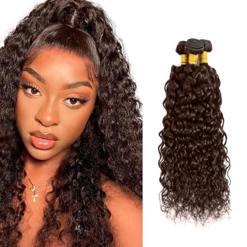WuvuSnm Dark Brown Water Wave Human Hair Bundles - 28-32 inch