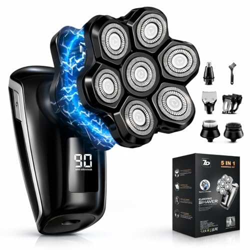 Head Shavers for Blad Men, 7D Floating Blades Electric Head Shaver, IPX7 Waterproof Wet Dry Bald Head Shaver, Magnetic Detachable Rechargable Head Shavers, Gifts for Man Male Father Husband