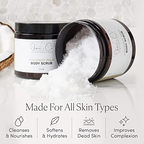 Jema & Co. - Exfoliating Body Scrub, Body Exfoliator with Shea Butter, Coconut & Sweet Almond Oil, Moisturizing Dead Sea Salt Scrub (Coconut Milk, Large, 16 Ounce)