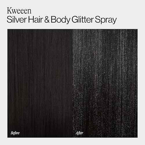 Eva NYC Kweeen Silver Hair and Body Glitter Spray - Our Original Ultra Shimmery Glitter, New Look - Adds Shine + Non-Sticky - Quick Drying Sparkle Spray - Warm Vanilla Scent - 4.9 oz