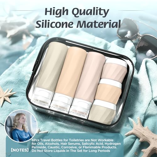 6Pcs TSA Approved Silicone Travel Bottles & Jars Set
