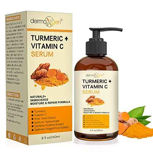 Turmeric Serum for Face + Glow-Boosting Vitamin C Serum - Organic Moisturizer for Dark Spots & Clear Wrinkles - Boosts Hydration for Dry & Tired Skin - Anti-Aging Formula for Glowing Skin - 8 FL OZ