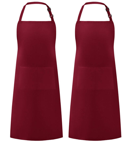 Syntus 2 Pack Adjustable Bib Apron Waterdrop Resistant with 2 Pockets Cooking Kitchen Aprons for BBQ Drawing, Women Men Chef, Dark Red