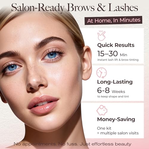 LASHVIEW Lash Lift and Eyebrow Kit, Professional Eyelash Perm Kit and Eyelash & Eyebrow Set Quick Lifting & Voluminous Coloring Gifts for Women Salon Grade Home DIY(Brown)