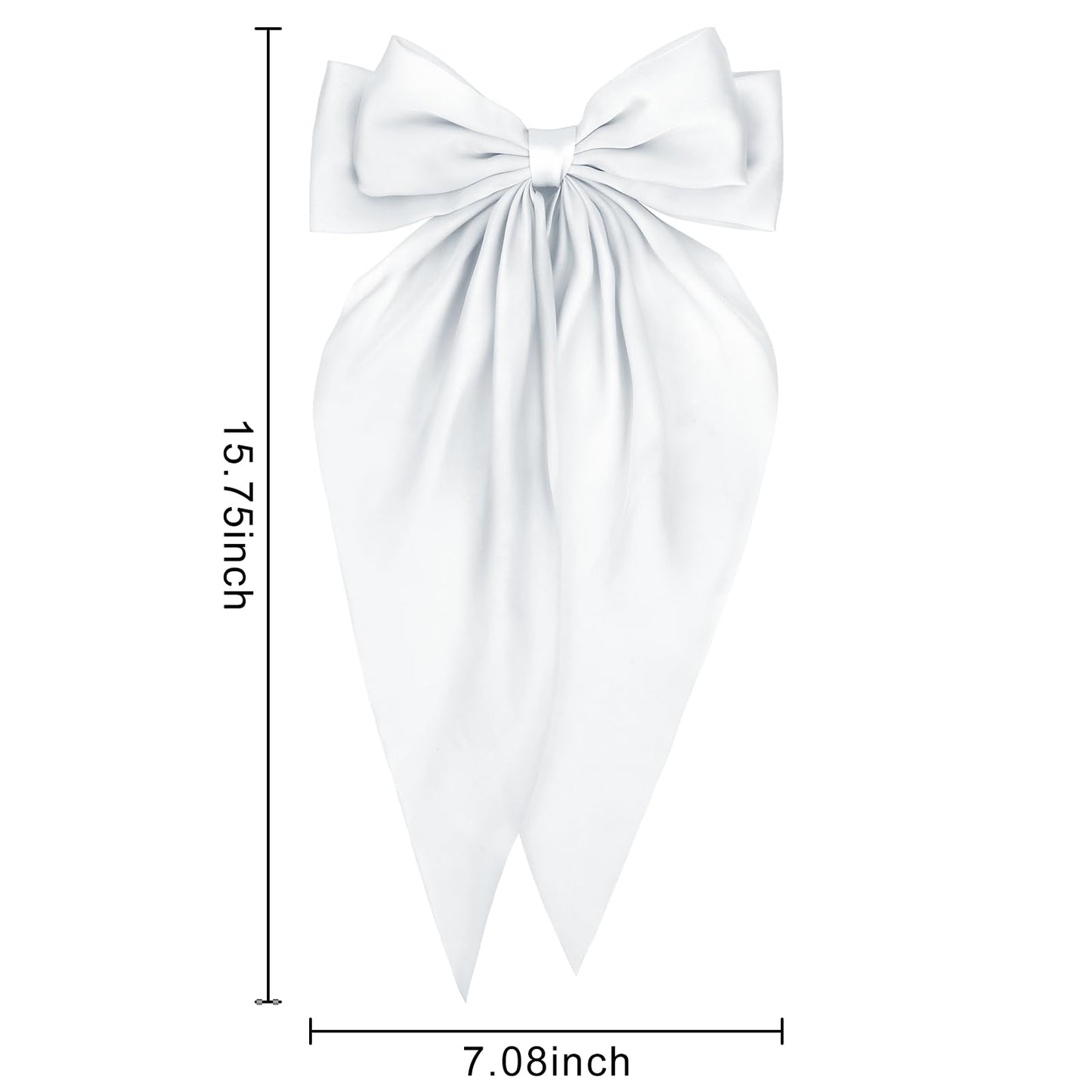 YISSION Large Silky White Satin Bow Hair Clips with Long Tail - 2Pcs Cute Hair Accessories for Women and Girls