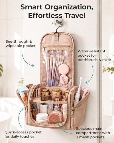 BAGSMART Women's Travel Toiletry Bag - Water-Resistant & Hanging