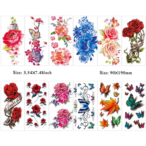 82 Sheets Temporary Tattoos - Flowers, Butterflies & Mixed Designs