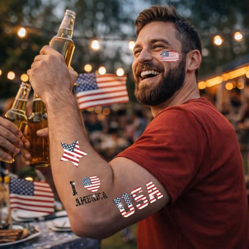 120 Pcs Patriotic Temporary Tattoos - 60 Designs, Waterproof