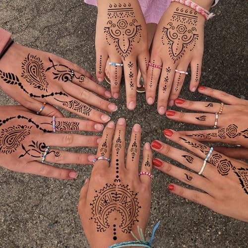 Henna Tattoo Stencils Kit, 24 Sheets Mehndi Temporary Tattoo Templates