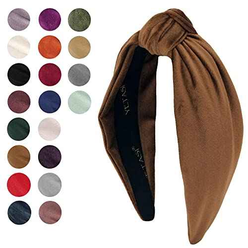 Women's Headbands: Brown Velvet Chic Knotted Top Knot, Trendy Fashion Designer Head Band