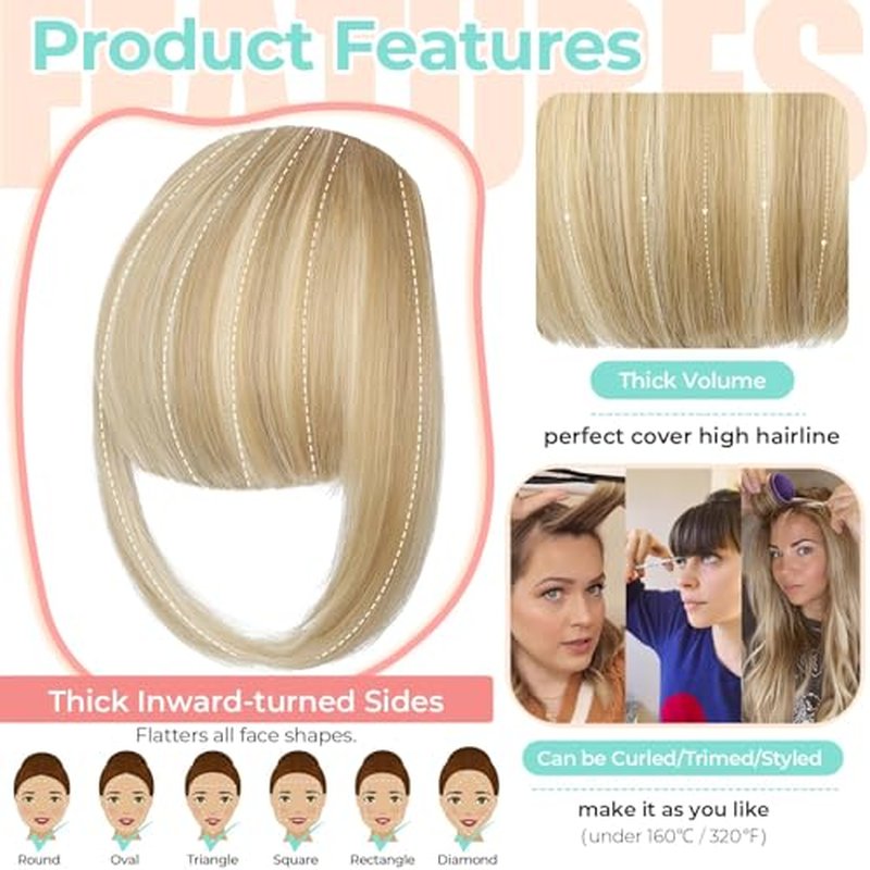 Clip-In French Bangs for Women - Light Blonde Synthetic Hair Extensions