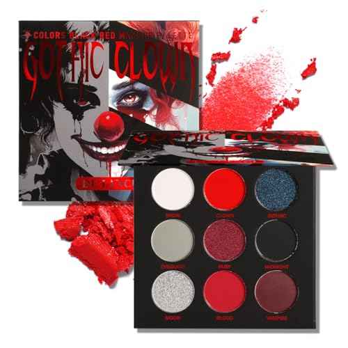 Afflano Black Red Eyeshadow Palette Goth Clown Halloween Makeup, White Silver Glitter Metallic Burgundy Black Eyeshadow Palette Highly Pigmented, Joker Vampire Christmas True Red Smoky Eye Makeup