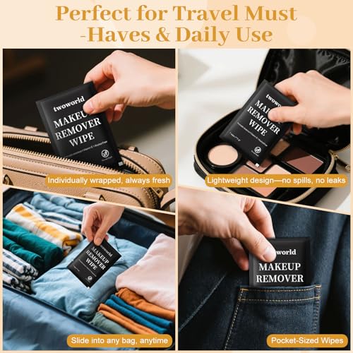 Makeup Remover Wipes Bulk Individually Wrapped,Travel Makeup Wipes Gentle for Face Cleansing Mascara Lipstick Travel Hotel£¨black,pack of 50)
