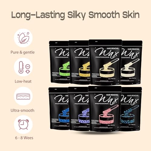 800g/1.76lb Wax Beads 8 Packs,Hard Wax Beads with 8 Go-To Scents - Wax Beads for Brazilian Bikini & Coarse/Stubborn Hair Removal, Hard Wax for Body, Face,Legs At-Home Waxing