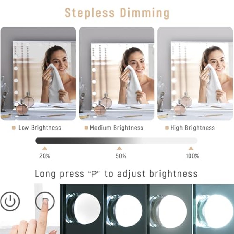 22.8"x 18.1" Vanity Mirror Makeup Mirror with Lights,10X Large Hollywood Lighted Vanity Mirror with 15 Dimmable LED Bulbs,3 Color Modes,Touch Control for Bedroom,Tabletop or Wall-Mounted