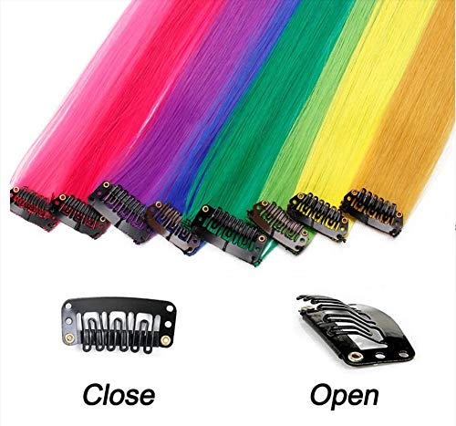 Drayas 10Pcs/set Colored Clip in Hair Extensions Colorful Straight Synthetic Hairpiece for women girls Multi-Colors 22 Inch Party Highlights Hair Extensions (White)