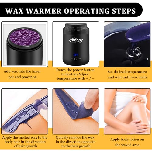 Podoy Mini Wax Pot Warmer for Hair Removal, Small Portable Travel Wax Melt Heater Machine Digital Display for SPA Salon Brow Body Nose Upper Lip Hair Waxing with 100 Waxing Sticks