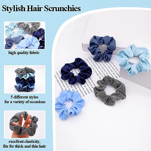 BEGOOD Scrunchies for Women's Hair Scrunchies Hair Scrunchy Elastic Hair Ties Hair Scrunchie Bobbles Hair Bands Ponytail Holder Hair Accessories 5Pcs Blue Set