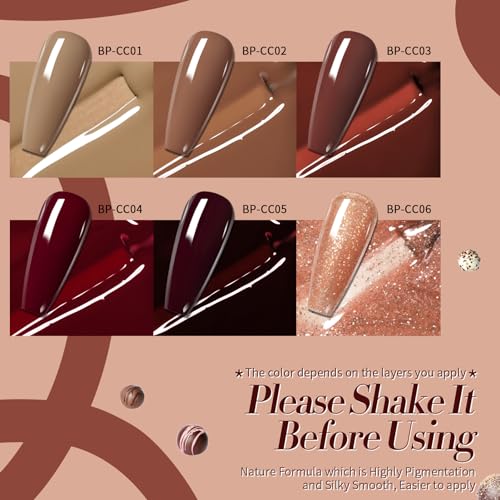 Born Pretty Fall Winter Halloween Gel Nail Polish Burgundy Wine Red Caramel Brown Coffee Autumn Gel Polish Set Gel Nail Kit Christmas Gift Nail Art Manicure Collection 6PCS 7ML