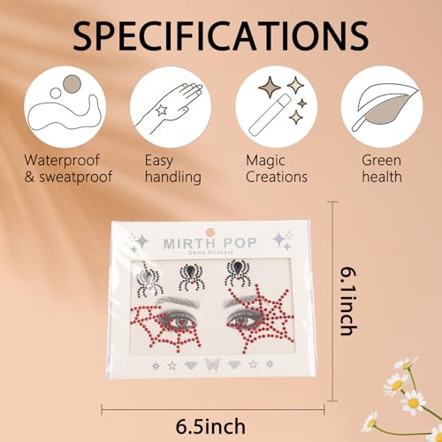 Halloween Spider Web Face Jewel Stickers - Red & Black Gem Stickers
