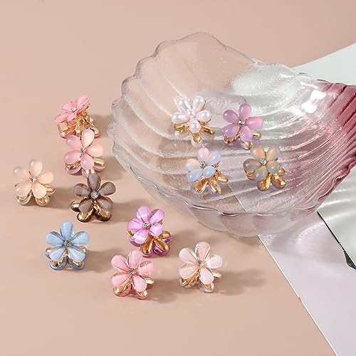 Eliongpu 20Pcs Mini Flower Hair Clips Crystal Spring Claw Clips Small Flower Hair Claw Clips for Girls Women Cute Hair Barrettes Colorful Hair Accessories for Kid Teen