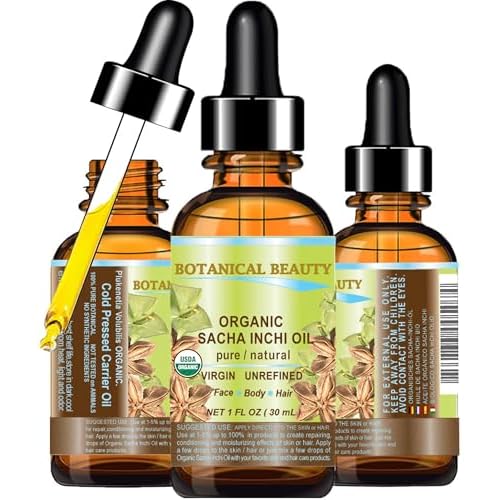 Botanical Beauty Organic SACHA INCHI OIL 100% Natural Pure Undiluted Virgin Unrefined Cold Pressed Carrier Certified Organic Oil For Face, Skin, Hair, Lip, Nails, Rich in Vitamin E (1 Fl Oz 30 ml)
