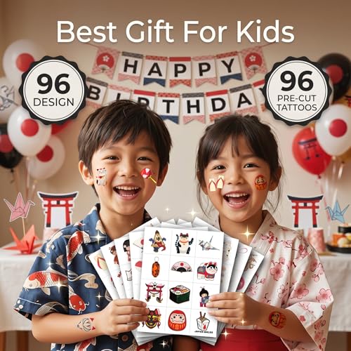 96 PCS Japanese Temporary Tattoos - Pre-Cut Party Favors