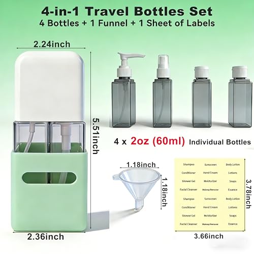 4-in-1 Refillable Cosmetic Containers Set - TSA Approved Travel Kit