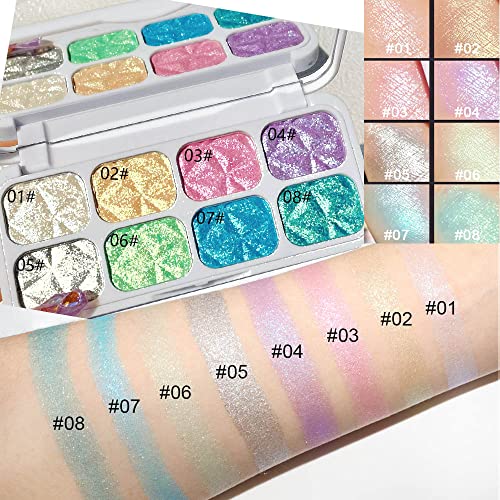 8 Color Highlighter Palette - Face & Eye Shimmer Makeup