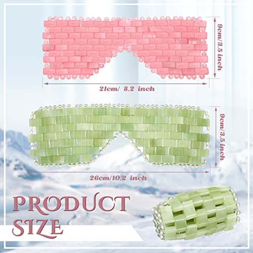 Hicarer 2 Pcs Jade Eye Mask Rose Green Jade Stone Eye Mask Facial Cooling Mask for Alleviate Puffiness Massage Relax Wrinkles Relieve Migraine Meditation Beauty