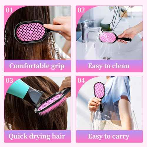 Detangling Brush,2 Pack Detangler Brush, Gentle & Effective Detangling on Wet or Dry Fragile Hair Types,Ultra-light, Detangling Brsuh ventilated and antistatic hairbrush (Pink+purple)